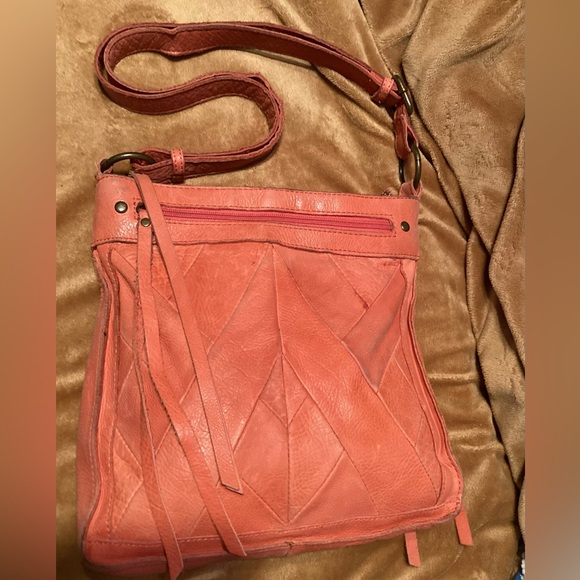 Lucky Brand Rayla Leather Crossbody Shoulder Handbag Boho Tassel Zip Tangerine - Picture 3 of 14